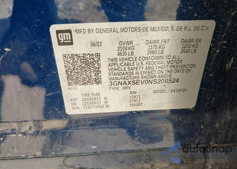 2022 Chevrolet Equinox Awd Ls z USA, uszkodzony, nr VIN 3GNAXSEV0NS206524